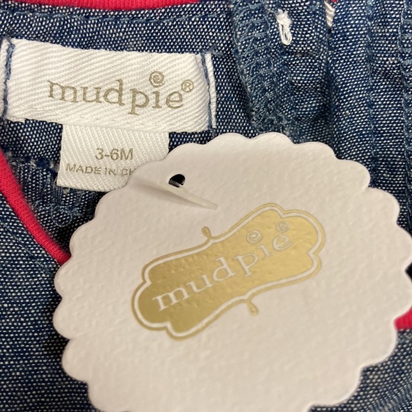 NWT mudpie embroidered chambray denim romper 3/6m - Picture 8 of 9